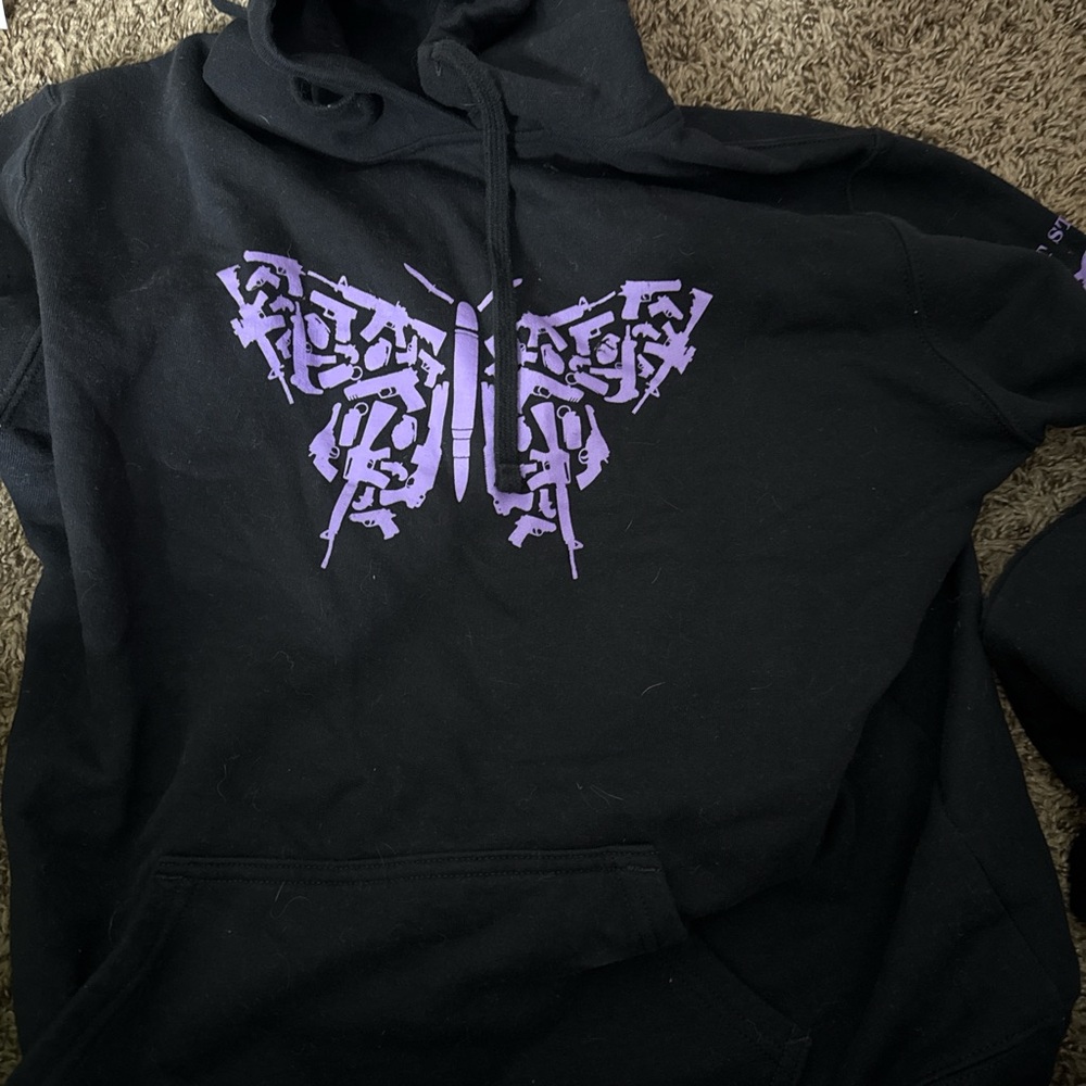 Black Hoodie with Purple Butterfly Design